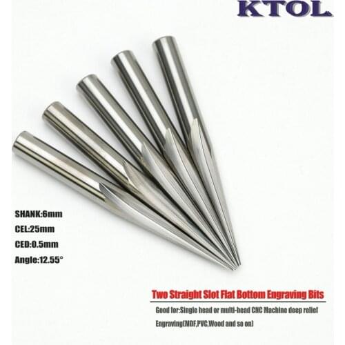 0.5mm Tip 6*25*60mm V Carving 2 Flutes Straight Carbide Milling Cutter Wood Router Bit Woodworking Tools 3D Engraving Endmill