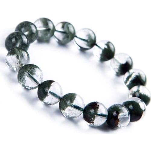 Genuine Natural Green Phantom Quartz Crystal Clear Round Stone Bead Women Man Stretch Bracelet 12.5mm