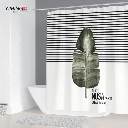 Simple banana leaf tropical plant printing bathroom shower curtain polyester waterproof bathroom decorative curtain with hook