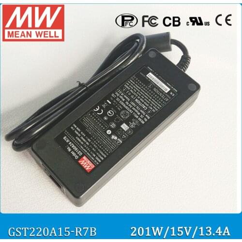 Original Meanwell GST220A15-R7B 201W 15V 13.4A power supply AC/DC Level VI Mean well desktop Adaptor with PFC