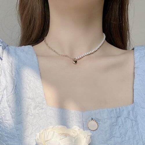 OMY Trendy pearl necklace of women 2020 heart short collar necklace imitation pearl choker necklace for birthday party jewelry