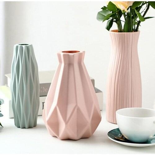 Creative Nordic Style Plastic Vase Imitation Ceramic Flower Pot Flower Basket Flower Vase Home Living Room Decoration