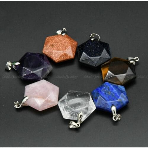 Fine Hexagon Cut Six-pointed Star Natural Semi-precious Stone Pendants 25/30mm DIY Necklace Earrings Making Findings 10pcs.lot