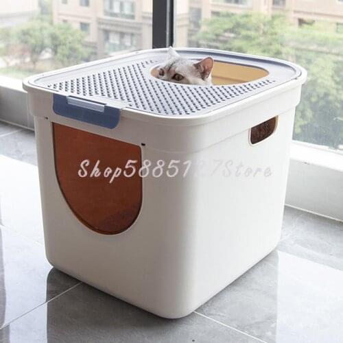 Fully Enclosed Push In Cat Litter Basin Two Way Drawer Cat Super Large Deodorant Anti Splashing Cat Excrement Basin Sand Basin T