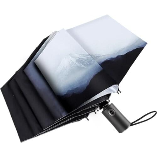 Simple Automatic Umbrella Rain Women Sun UV Protection Ladies Parasol Windproof Fuji Mountain Japanese Umbrella Gift Ideas A6A