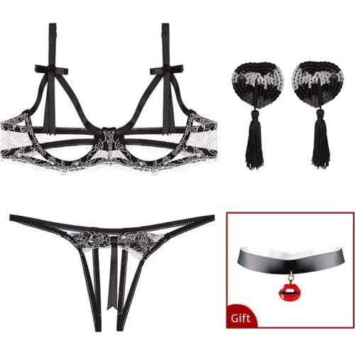 Adult Female Sexy Lingerie Lace Bodysuit Women Bind Nude Bra + Underwear 4-piece Set Exotic Uniform For Ladies Sex Toys