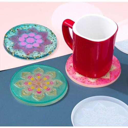 DIY Craft Datura Flowers Coaster Epoxy Resin Mold Cup Mat Mug Pad Silicone Mould