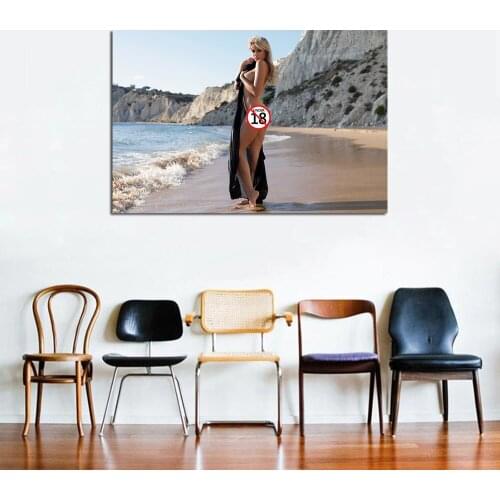 Modern Art Print Beautiful Blonde Girl on the Beach Poster Wall Picture Canvas Painting for Living Room Decor