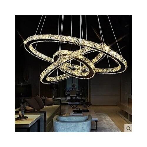 Modern DIY Round LED Crystal chandelier Lustre Stainless Steel Suspension Hanging Indoor Fixture