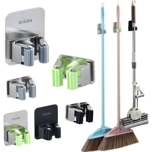 Mop Rack Hooks Multi-Purpose Wall Mounted Organizer Holder Brush Broom Hanger Kitchen Bathroom Door Strong Metal Hardware Tool