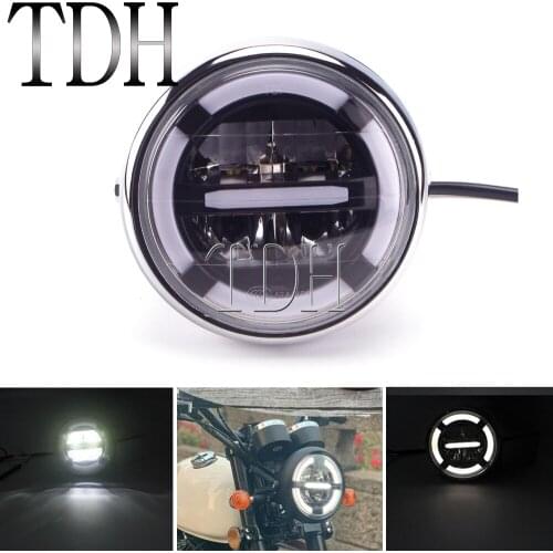Motorcycle LED Headlight High Low HeadLamp DRL With Angel Ring For Honda Kawasaki Yamaha Suzuki BMW Cafe Racer Bobber Sportster