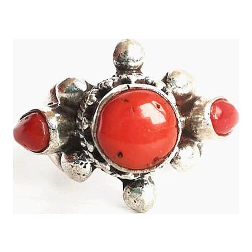 Tibetan Jewelry Ring Nepal Hand 925 Sterling Silver Inlaid Red Bamboo Coral Lovely Rings for Couple T9011