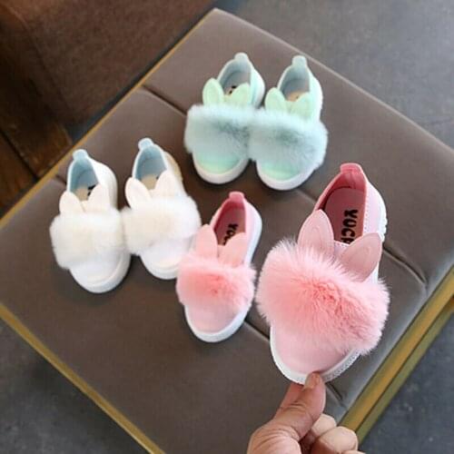 Princess Infant Kid Baby Girls Cute Rabbit Anti-slip Soft Sole Shoes Fluffy US