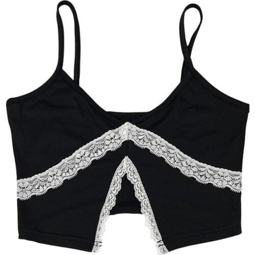 Crop Tops white Lace Trim Emo Alternative Aesthetic Crop Tops Women Backless Sexy Strap Tanks