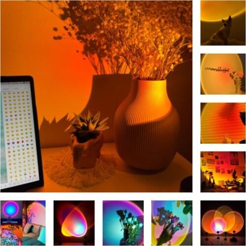 USB Rainbow Sunset Projector Led Night Light Sunlight Projection Desk Lamp, Used for Bedroom Bar Cafe Wall Decoration Lighting
