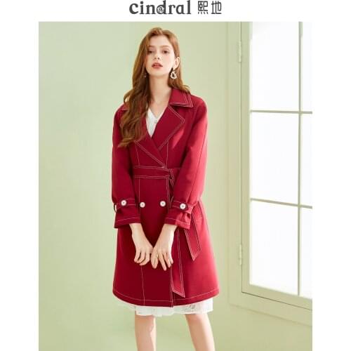 Spring 2021 New Red Windbreaker Womens Mid-length and Small Temperament Waist Popular Age-reducing Jacket