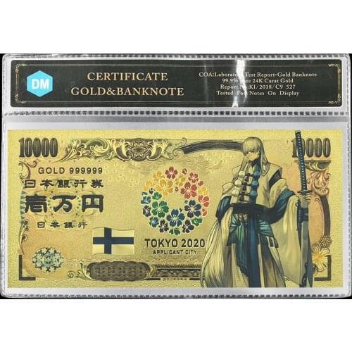 Japan Gold Banknote Tokyo World Flags Comics Cartoon Card Finland Souvenir Anime Gold Plastic Cards for Collection