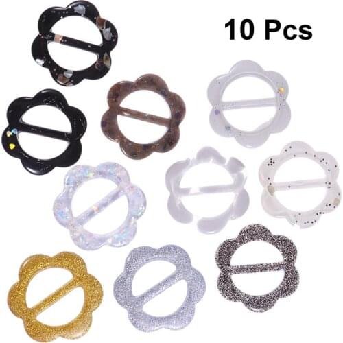 10pcs Hollow Flower Shape Resin Tee Shirt Clips Scarf Buckles T Shirt Clip Ring Clothes Corner Knotted Buckles Mixed Style