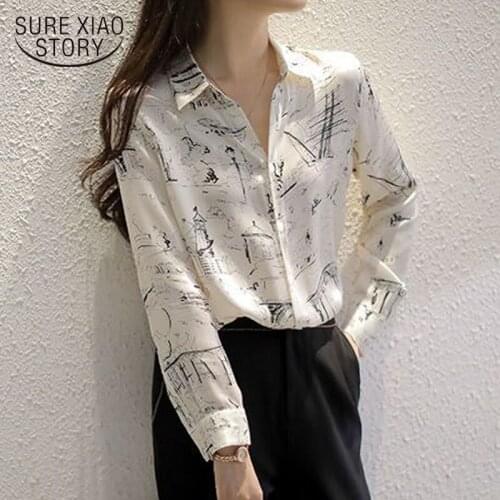 Autumn New Elegant Printed Long Sleeve Chiffon Blouse Women Vintage Loose Bottoming Shirt Women Blouse Chemisier Femme 10315