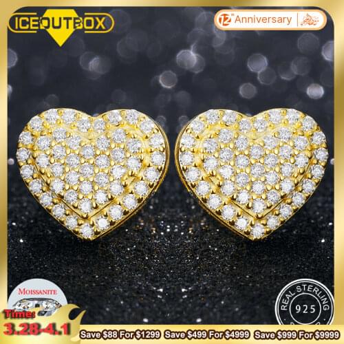 100% Real Moissanite Gemstone Gold Heart Stud Earrings Top 925 Sterling Silver Shining Moissanite Diamond Fashion Jewelry 2021