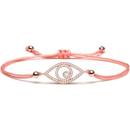 White Cubic Zirconia Rose-Gold Evil Eye Lucky Charm Bracelet Women 2021 New Fashion Red Pink Grey Black Cord Adjustable Jewelry