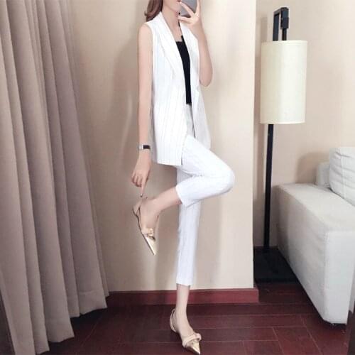 Womens suit 2019 summer new Korean fashion striped suit temperament slim nine pants two sets of wild womens clothing