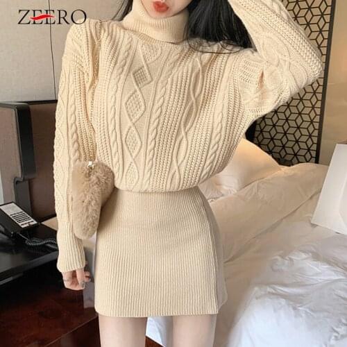 Autumn Winter Vintage Turtleneck Knitted Dress High Elasticity Package Hip Sexy Mini Dresses Women Long Sleeve Sweater Dresses