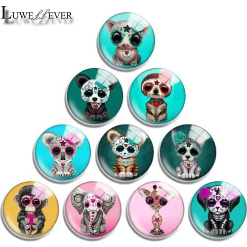 10mm 12mm 16mm 20mm 25mm 30mm 718 Sugar Skull Animal Mix Round Glass Cabochon Jewelry Finding 18mm Snap Button Charm Bracelet