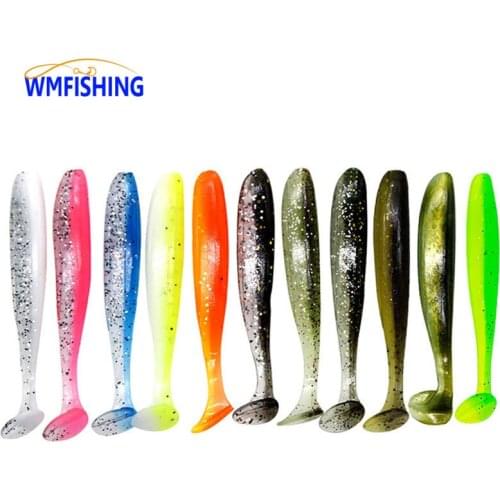 100PC Soft Lures 50mm T Tail Jigging Fishing Lures Wobblers Tackle Double Color Bass Pike Aritificial Silicone Swimbait Peche