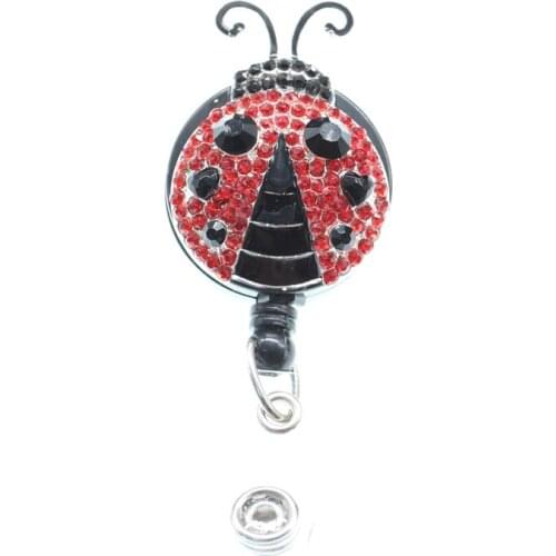 10 pieces free shipping Wholesale Multi Color Rhinestone Crystal Ladybug Retractable Id Badge Holder Reel