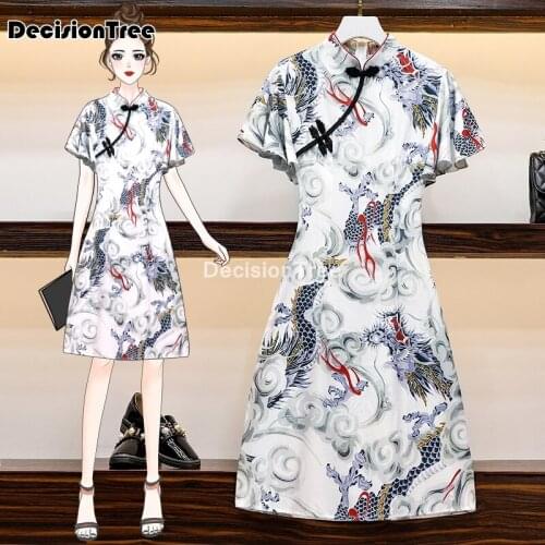 2021 chinese dress women classic cheongsam rayon floral elegant evening party dress traditional mandarin collar chinese qipao