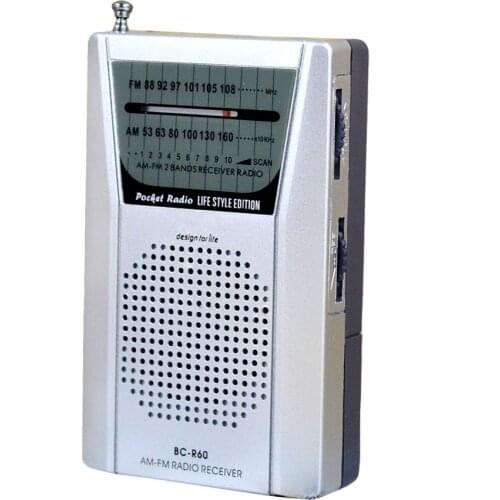 BC-R60 Pocket Radio Telescopic Antenna Mini AM/FM 2-Band Radio World Receiver with Speaker 3.5mm Earphone Jack Portable Radio