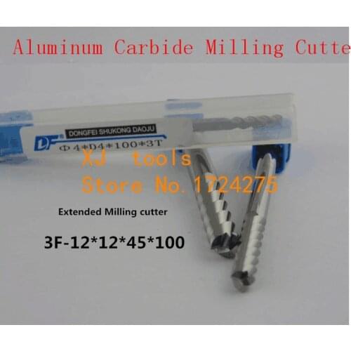 Free Shipping 12.0mm Long End Mill 12*12*45*100L 3 Flutes Aluminum Carbide End mills,Carbide CNC End mill Router Bits,lathe tool