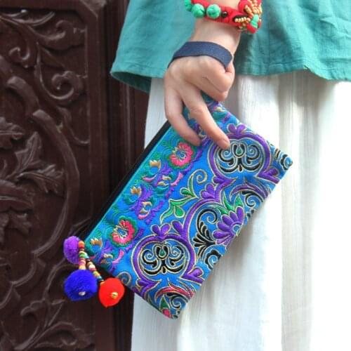 Ethnic Embroidered Purse / zipper bags Canvas mobile phone bag Hmong embroidery cosmetic bags