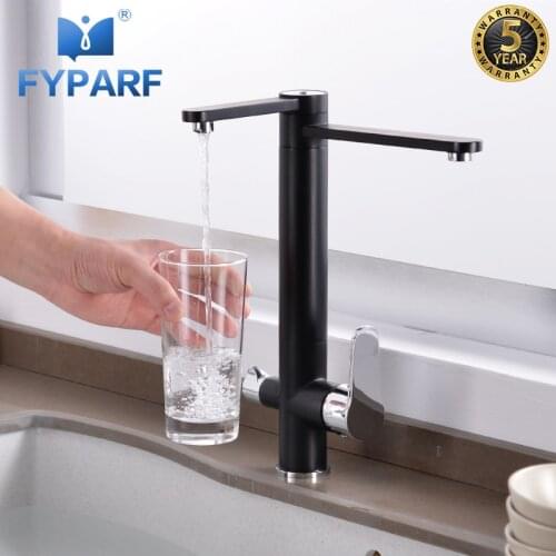 FYPARF Black Kitchen Faucets 360 Degree Rotation 3 Way Water Filter Tap Water Faucets Solid Brass Kitchen Sink Tap Water Mixer