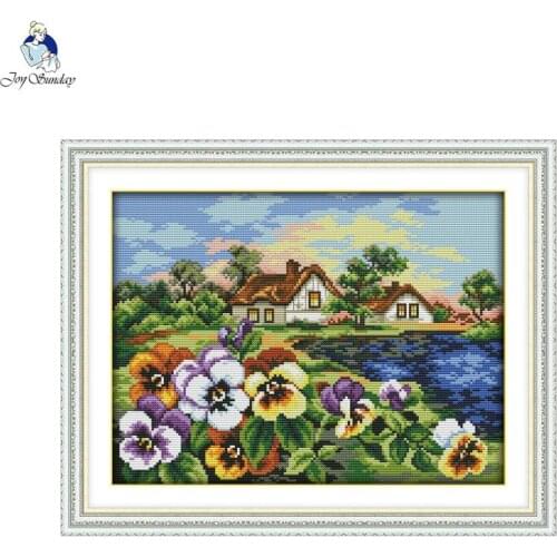 Joy sunday The hometown of Pansy 11CT Printed Fabric 14CT Canvas DMC Counted Chinese Cross Stitch Kits Embroidery Needlework