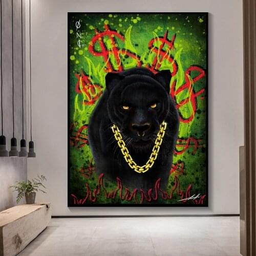 Funny Hip Hop Animal Art Black Panther Canvas Painting Wall Art Posters Prints Wall Pictures for Kids Room Home Cuadros Decor