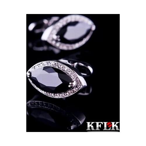 KFLK Luxury 2020 shirt cufflink for mens Black Brand cuff button Crystal cuff links High Quality Black abotoadura Jewelry
