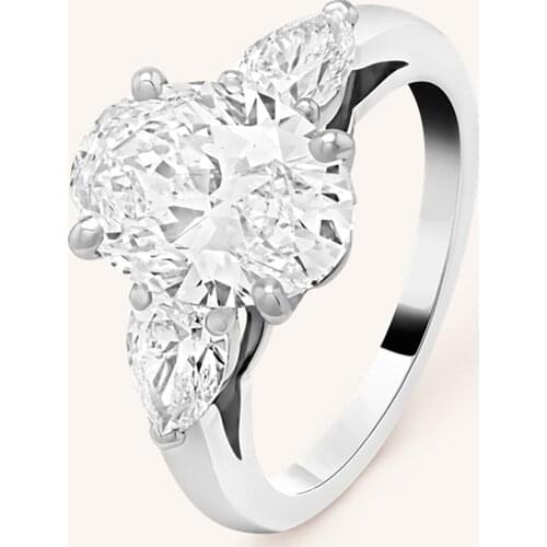 18K Au750 White Gold Ring Women Wedding Anniversary Engagement Party Ring Trillion Oval Moissanite Diamond Elegant Trendy Cute