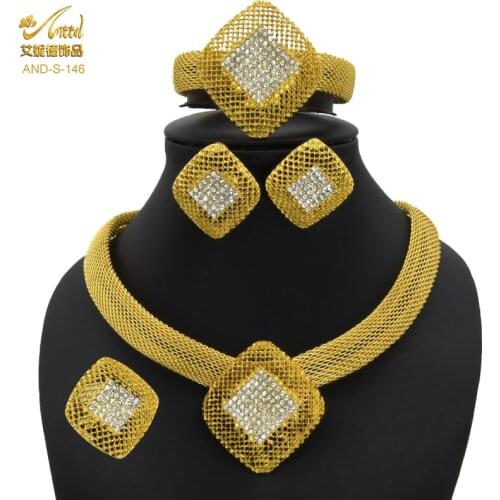 ANIID Necklace Set Jewelery Big Bracelet Diamant Earrings Gold Designer Jewelry Dubai Arab Bridal Gifts Wedding Ring African