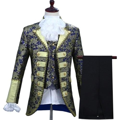 Men Cosplay Party Costume Suits Renaissance Medieval Embroidery Jacket King Prince Royal Court Cosplay Costume