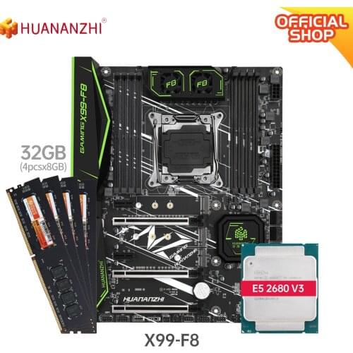 HUANANZHI X99 F8 X99 Motherboard with Intel XEON E5 2680 V3 with 4*8G DDR4 NON-ECC memory combo kit set NVME SATA 3.0 USB 3.0