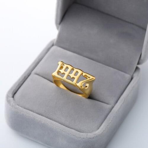 Old English Year Number Ring men bague homme Gold punk rings for men stainless steel birth year ring кольцо Anillo de los hombre
