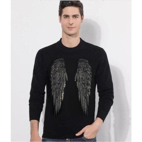 Hot drilling New Men Sweaters Casual Hip Hop Rhinestone Male Top O-Neck high quality Sweater Clothing