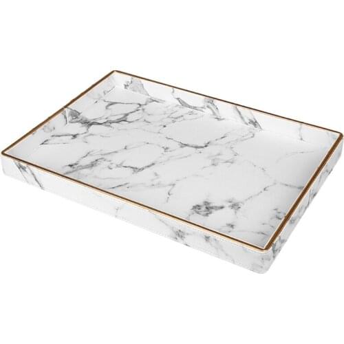 Nordic Style Marble Leather Food Storage Tray Dessert Fruit Plate Desktop Organizer Jewelry Display