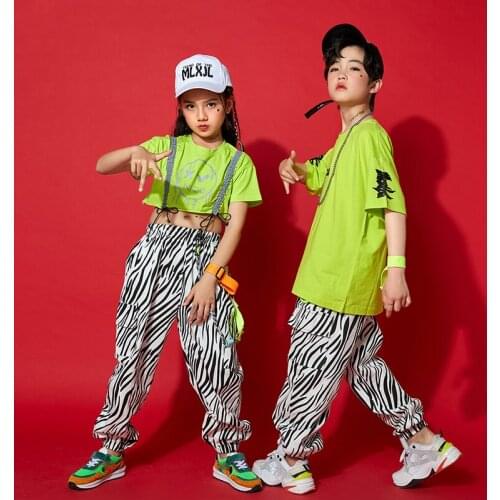 2021 New Jazz Dance Costumes For Kids Children 'S Day Hip Hop Dancing Clothes Short Sleeved Zebra Pants Hiphop Outfits DQS7129