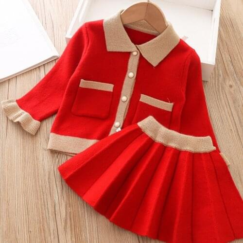 Brand New Baby Girls Knit Suit Clothing Set Autumn Winter Sweaters Cardigan Coat+skirts Elegant Kids Children Birthday Clothes