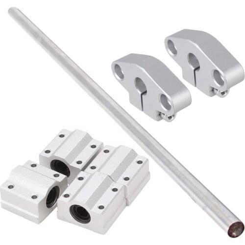 OD8mm 500mm Length Silver Vertical Linear Shaft Optical Axis & CNC Linear Rail Support with Linear Ball Bearing Set of 7