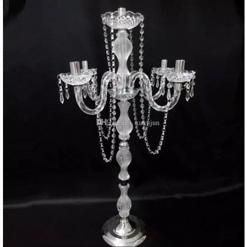 New arrival 90 cm HEIGHT 5 Arms metal candlesticks with Crystal Earrings Acrylic Candle Holder Wedding centerp