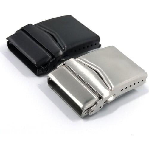 Stainless Steel Solid Double Push Button Fold Watch Buckle Butterfly Deployment Clasp Watch Strap Black Silver 22mm